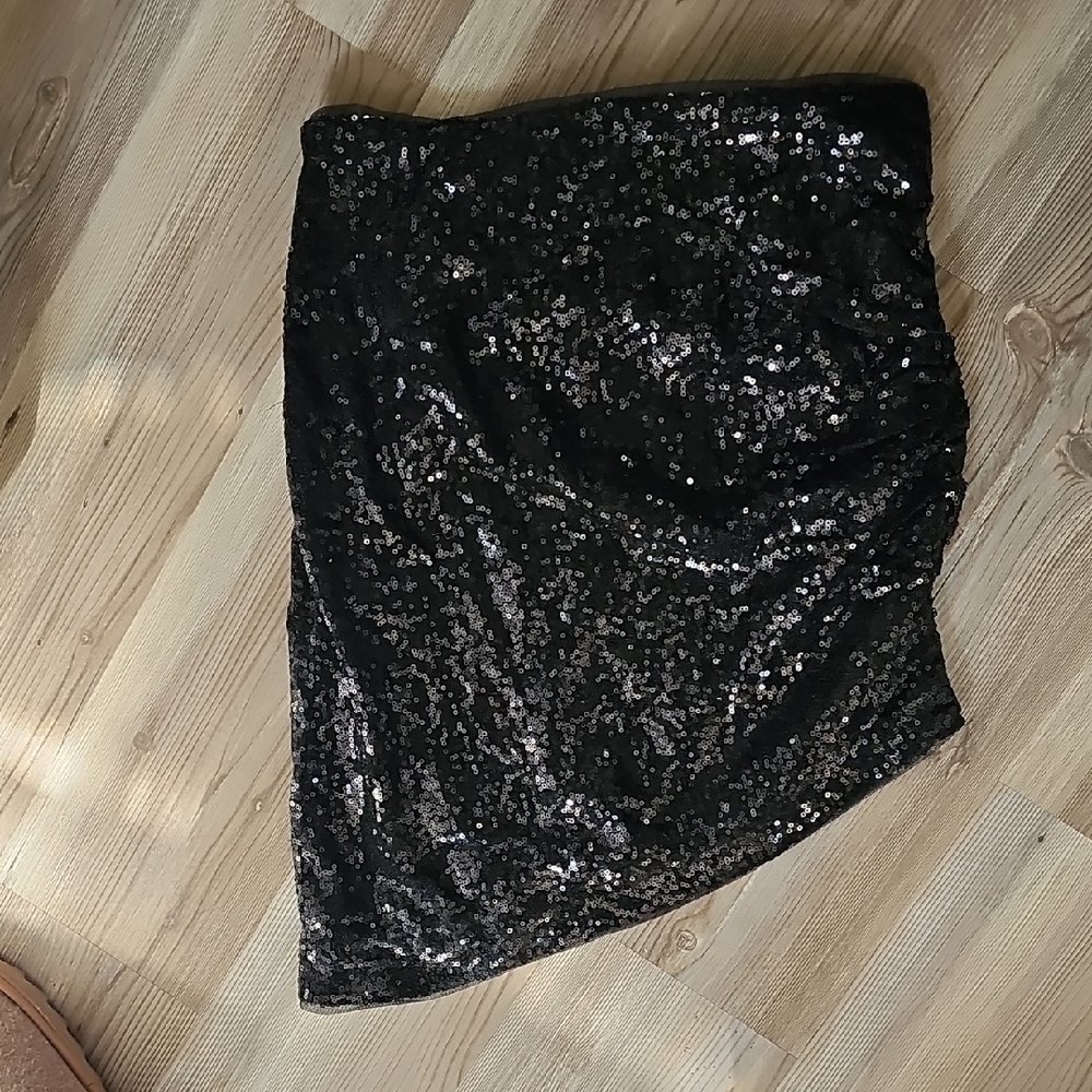 Asymmetrical Black Sequin Mini Skirt